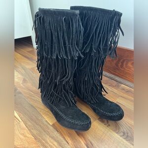 Hot Cakes Black Suede Fringe Boots